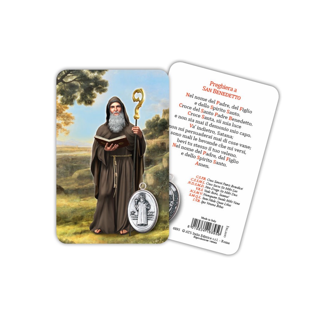 San Benedetto Immagine Religiosa Plastificata Card Con Medaglietta Ats Italia Shop