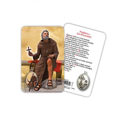 San Pellegrino - Immagine religiosa plastificata (card) con medaglietta