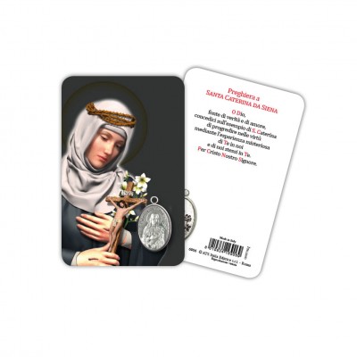 Santa Caterina - Immagine religiosa plastificata (card) con medaglietta