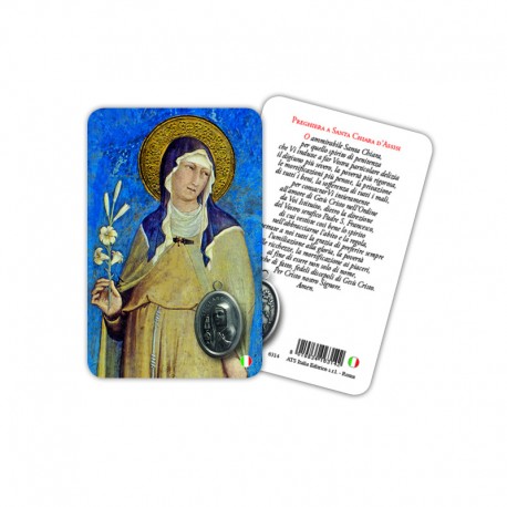 Santa Chiara - Immagine religiosa plastificata (card) con medaglietta