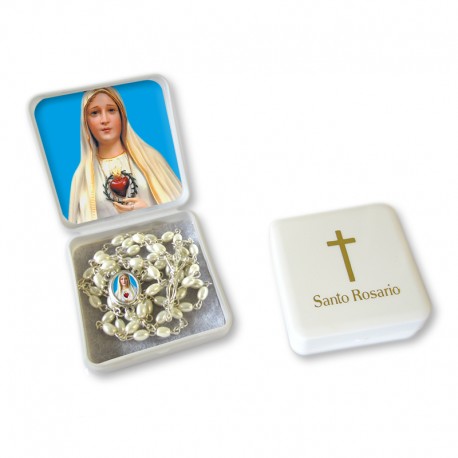 Large Rosary case "Our Lady of Fatima" with imitation pearl Rosary, oval grains