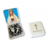 Large Rosary case "Our Lady of Fatima" with imitation pearl Rosary, oval grains