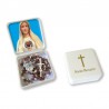 Large Rosary case "Our Lady of Fatima" with imitation pearl Rosary, oval grains