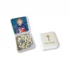 Small Rosary case "Saint Benedict" with imitation pearl Rosary, oval grains