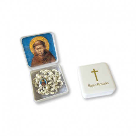 Small Rosary case "Saint Francis" with imitation pearl Rosary, oval grains