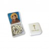 Small Rosary case "Saint Francis" with imitation pearl Rosary, oval grains