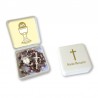 Large Rosary case "First Communion Chalice" with imitation pearl Rosary, oval grains