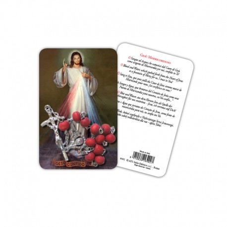 Gesù Misericordioso - Immagine religiosa plastificata card con decina rosario