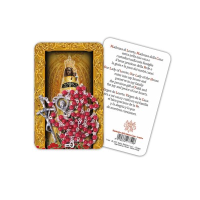 Madonna di Loreto (nicchia) - Immagine religiosa plastificata (card) con rosario