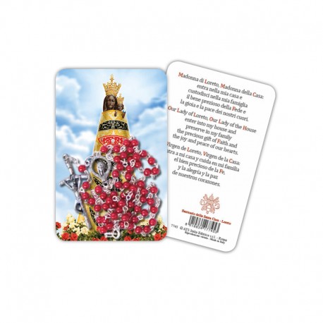 Madonna di Loreto (cielo) - Immagine religiosa plastificata (card) con rosario