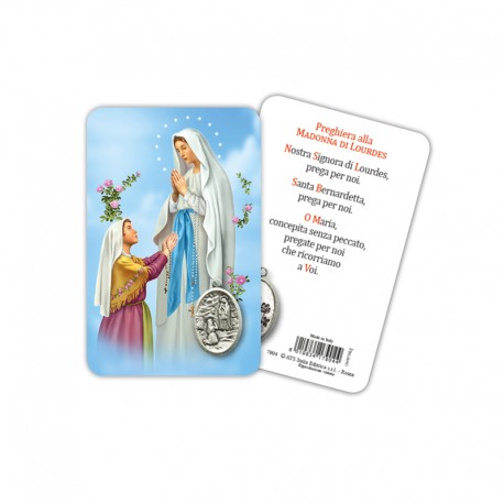 Madonna di Lourdes - Immagine religiosa plastificata (card) con medaglietta