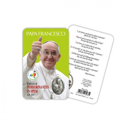 Pope Francis - Laminated prayer card with medal