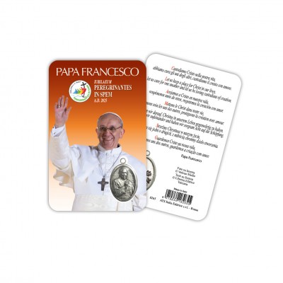 PAPA FRANCESCO - Immagine religiosa plastificata (card) con medaglietta