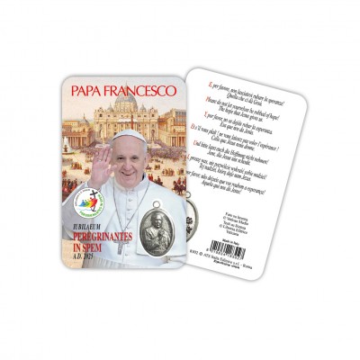 POPE FRANCIS - Laminated prayer card with medal