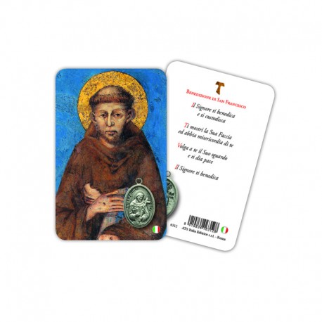 San Francesco - Immagine religiosa plastificata (card) con medaglietta