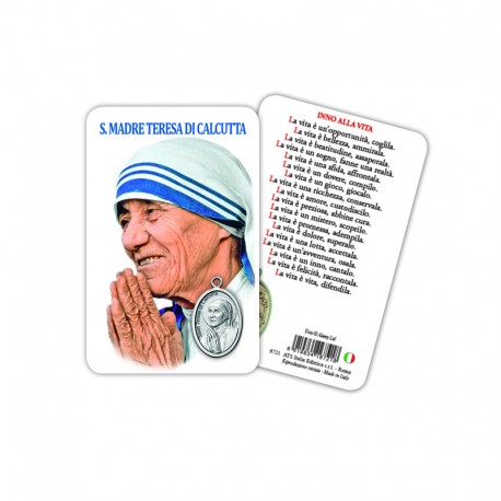 Santa Teresa di Calcutta - Immagine religiosa plastificata (card) con medaglietta